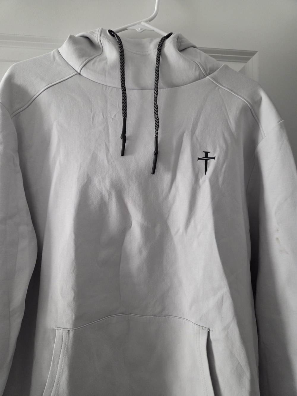 Three Nails Hoodie Mens L white Long Sleeve Pullover Cross Logo USA Designed